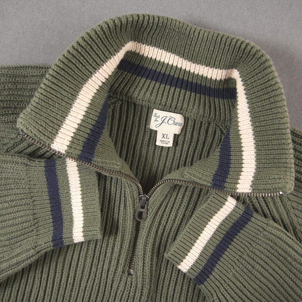 Retro J.Crew Ribbed 1/4 Zip Raglan Men Sweater XL Coastal Academia Cabin Preppy